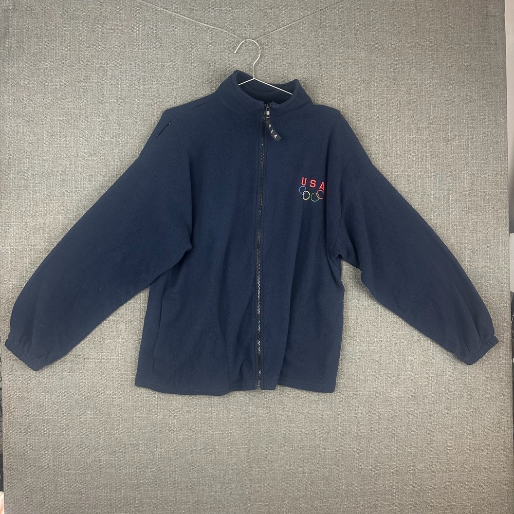 USA Olympics Navy Blue‎ Fleece Jacket Full Zip Embroidered Logo Size L